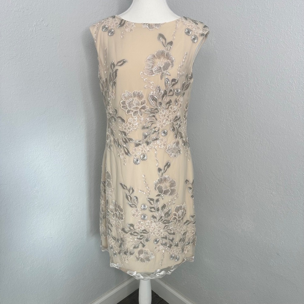 Ralph‎ Lauren Blush/Silver Montague Floral Sequin Cocktail Dress, 6R